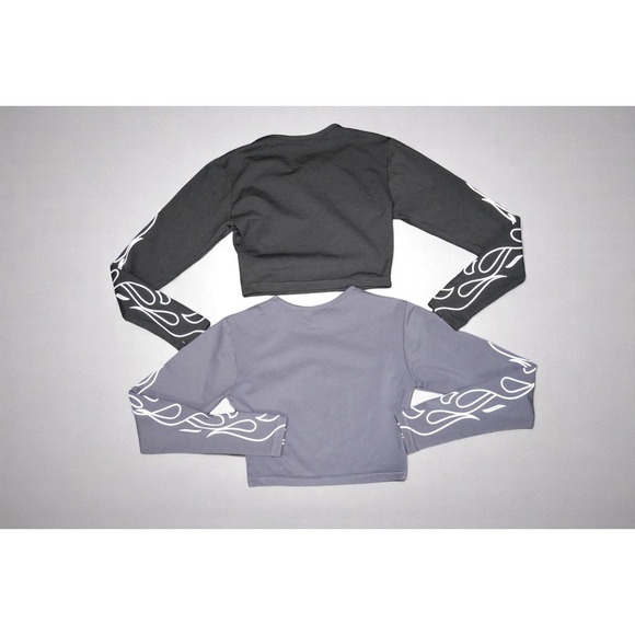 WOLVES Club Flame Sleeve Crop Top – Small – Black & Charcoal Gray – Limited - Picture 7 of 8
